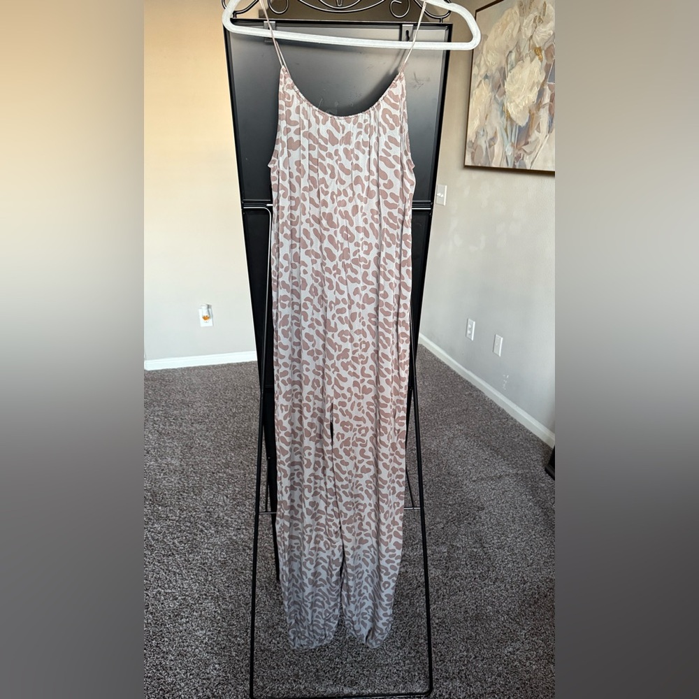 Tucker Cream and Brown Leopard Maxi Jumpsuit